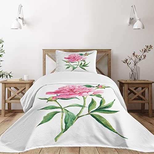 Ambesonne Watercolor Flower Bedspread, Vintage Peony Painting Botanical  Spring Garden Flower Nature Theme, Decorative Quilted 2 Piece Coverlet Set 